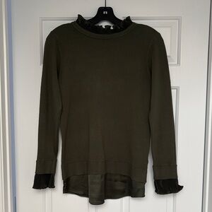 Olive Green Ruffle Trim Women's Top